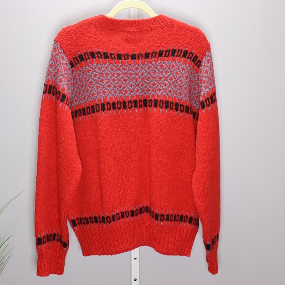 Vintage Pendleton Wool Sweater Red Fair Isle Henley Made in USA L - Picture 2 of 3
